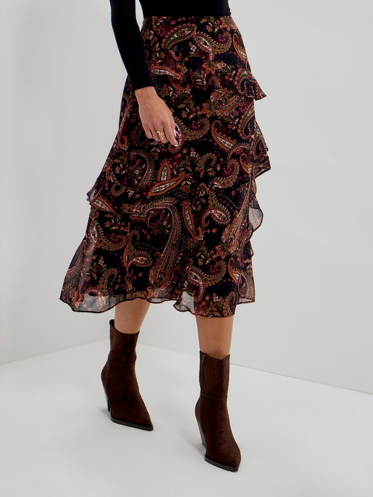 黑色 - Finery Kat Asymmetric Ruffle Midi Skirt - 5的图像2｝