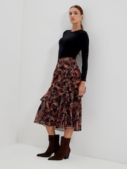 黑色 - Finery Kat Asymmetric Ruffle Midi Skirt - 5的图像3｝