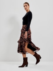 黑色 - Finery Kat Asymmetric Ruffle Midi Skirt - 5的图像4｝