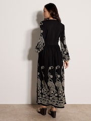 Apricot Black Paisley Embroidered Maxi Dress - Image 2 of 4