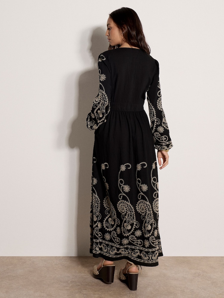 Apricot Black Paisley Embroidered Maxi Dress - Image 2 of 4 Apricot Black Paisley Embroidered Maxi Dress - Image 2 of 4