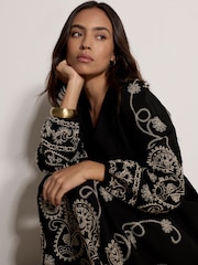 Apricot Black Paisley Embroidered Maxi Dress - Image 3 of 4