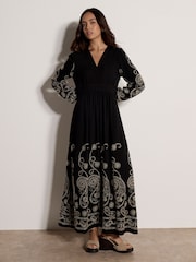 Apricot Black Paisley Embroidered Maxi Dress - Image 4 of 4
