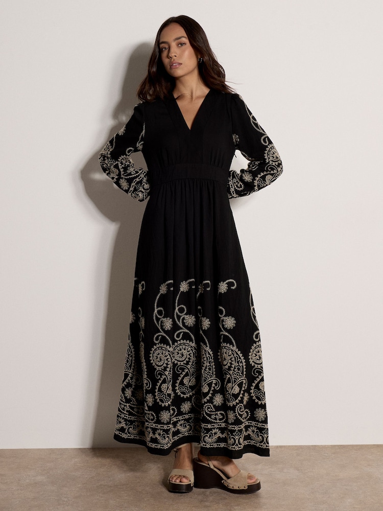 Apricot Black Paisley Embroidered Maxi Dress - Image 4 of 4 Apricot Black Paisley Embroidered Maxi Dress - Image 4 of 4