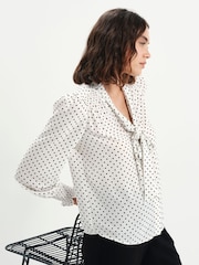Finery White Mavis Polka Dot Print Pussybow Blouse - Image 4 of 5
