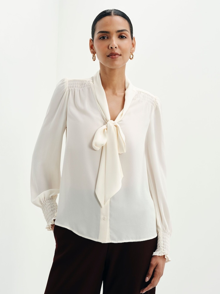 Finery Cream Mavis Pussy Bow Blouse - Image 1 of 5 Finery Cream Mavis Pussy Bow Blouse - Image 1 of 5