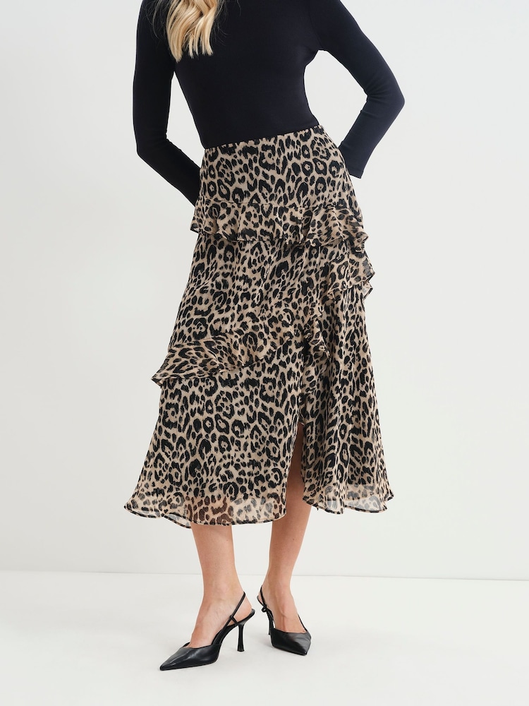 自然 - Finery Kat Asymmetric Ruffle Midi Skirt - 5的图像1｝