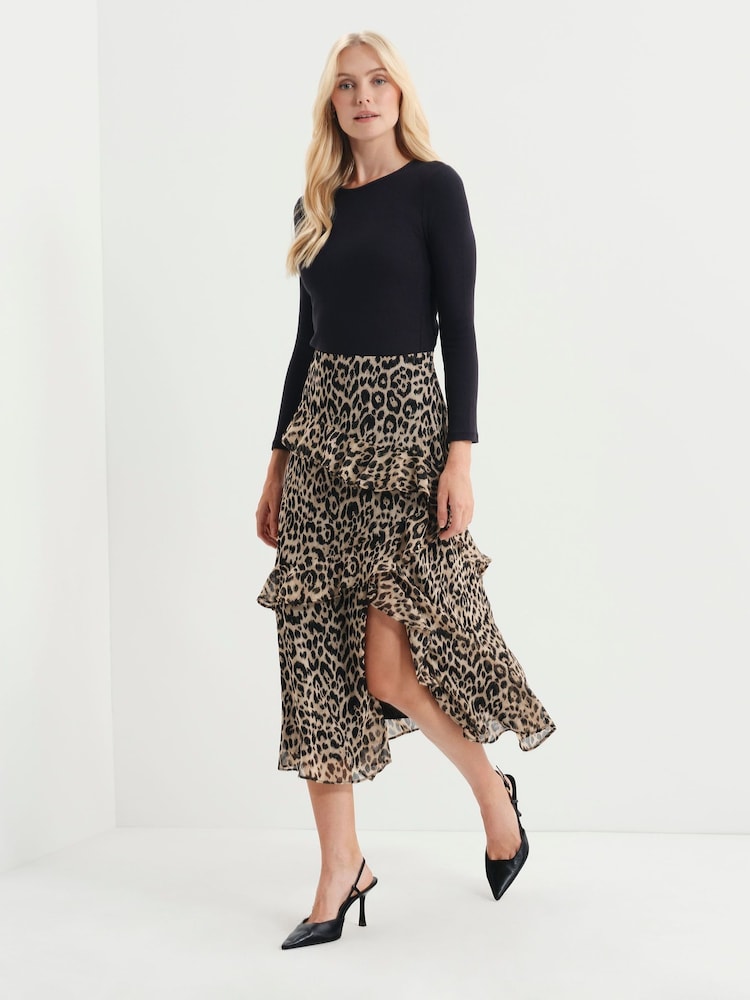 自然 - Finery Kat Asymmetric Ruffle Midi Skirt - 5的图像2｝
