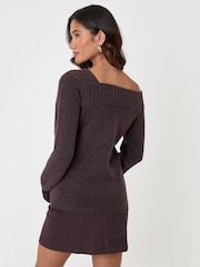 Threadbare Brown Asymmetric Slash Neck Jumper - Image 2 of 5