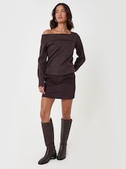 Threadbare Brown Asymmetric Slash Neck Jumper - Image 3 of 5
