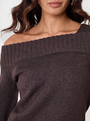 Threadbare Brown Asymmetric Slash Neck Jumper - Image 4 of 5