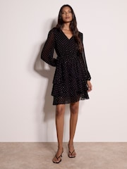 Apricot Black Diamante Embellished Chiffon Tiered Mini Dress - Image 3 of 4