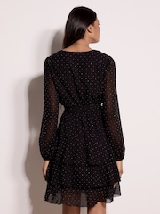 Apricot Black Diamante Embellished Chiffon Tiered Mini Dress - Image 4 of 4