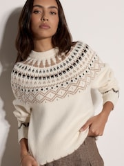 Apricot Cream Cotton-Blend Brushed Fair Isle Jumper - Image 1 of 4