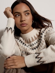 Apricot Cream Cotton-Blend Brushed Fair Isle Jumper - Image 2 of 4
