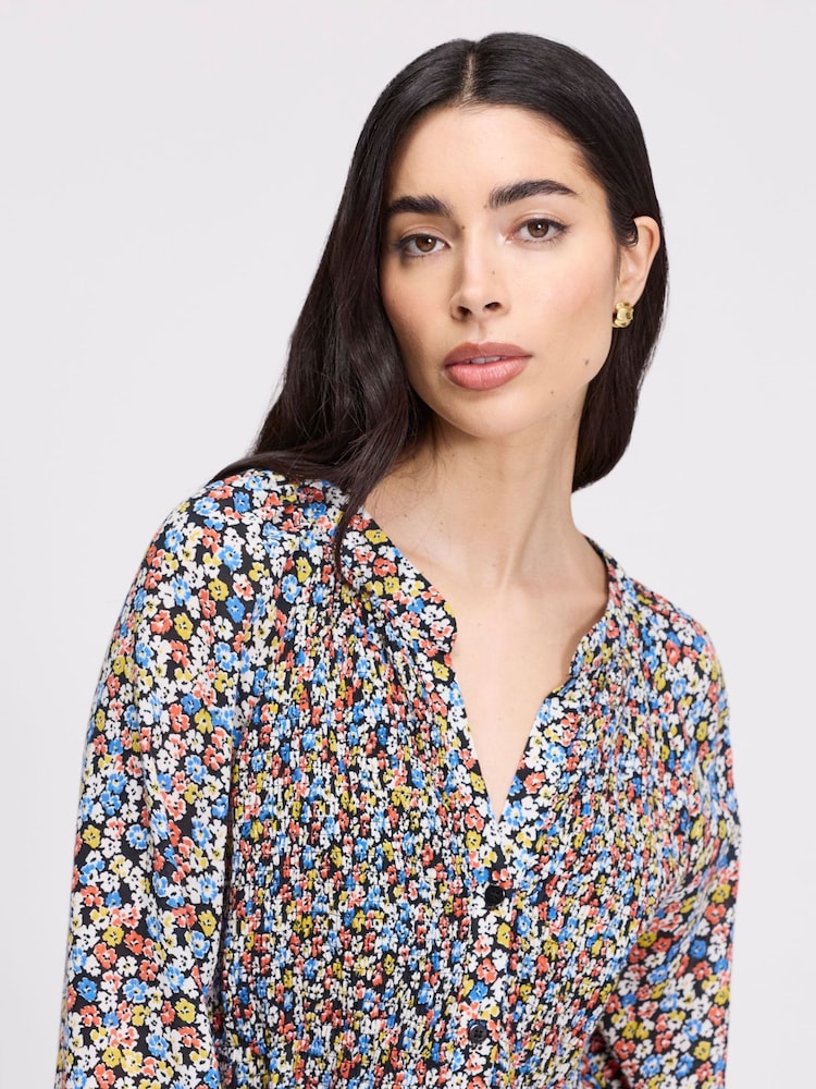 Finery Orange Flower Martha Shirred Blouse - Image 2 of 5 Finery Orange Flower Martha Shirred Blouse - Image 2 of 5