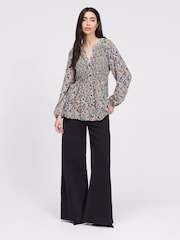 Finery Orange Flower Martha Shirred Blouse - Image 3 of 5