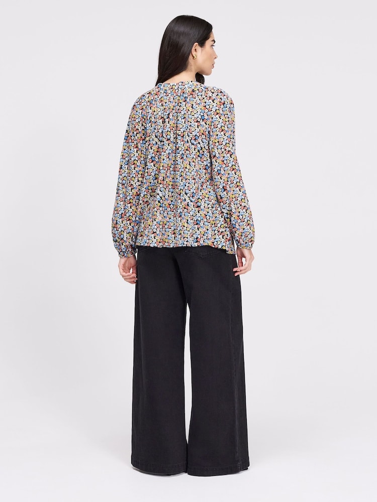 Finery Orange Flower Martha Shirred Blouse - Image 5 of 5 Finery Orange Flower Martha Shirred Blouse - Image 5 of 5