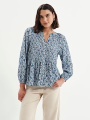 Finery Blue Flower Martha Shirred Blouse - Image 2 of 5
