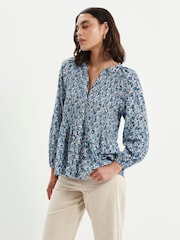 Finery Blue Flower Martha Shirred Blouse - Image 5 of 5