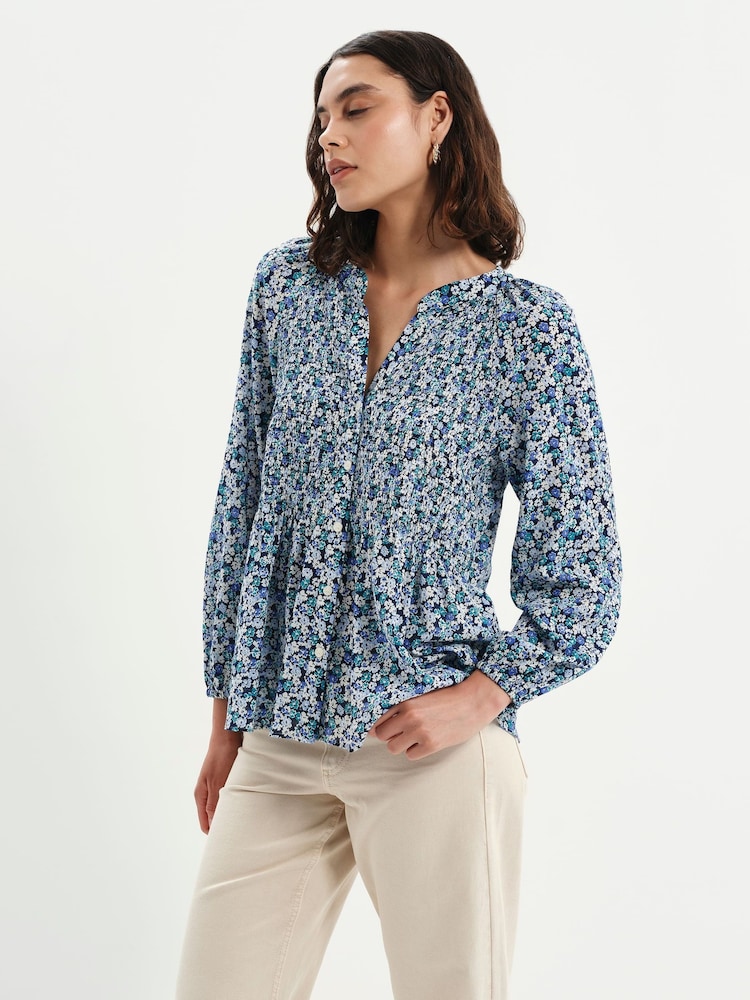 Finery Blue Flower Martha Shirred Blouse - Image 5 of 5 Finery Blue Flower Martha Shirred Blouse - Image 5 of 5