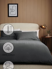 Charcoal Grey Brushed Supersoft 100% Cotton Duvet Cover And Pillowcase Set - Image 2 of 6