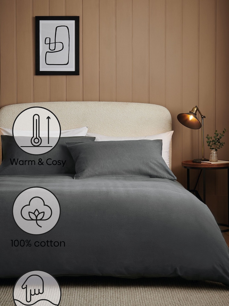 Charcoal Grey Brushed Supersoft 100% Cotton Duvet Cover And Pillowcase Set - Image 2 of 6