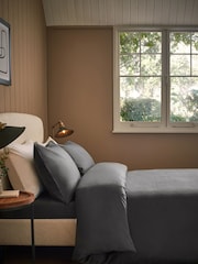 Charcoal Grey Brushed Supersoft 100% Cotton Duvet Cover And Pillowcase Set - Image 3 of 6