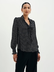 Finery Black Mavis Polka Dot Print Pussybow Blouse - Image 1 of 5