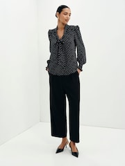 Finery Black Mavis Polka Dot Print Pussybow Blouse - Image 4 of 5