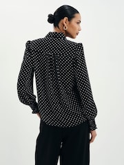 Finery Black Mavis Polka Dot Print Pussybow Blouse - Image 5 of 5