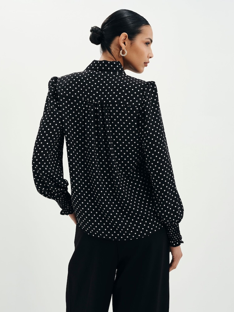 Finery Black Mavis Polka Dot Print Pussybow Blouse - Image 5 of 5 Finery Black Mavis Polka Dot Print Pussybow Blouse - Image 5 of 5