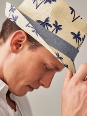 Navy Blue Palm Tree Trilby Hat - Image 1 of 4