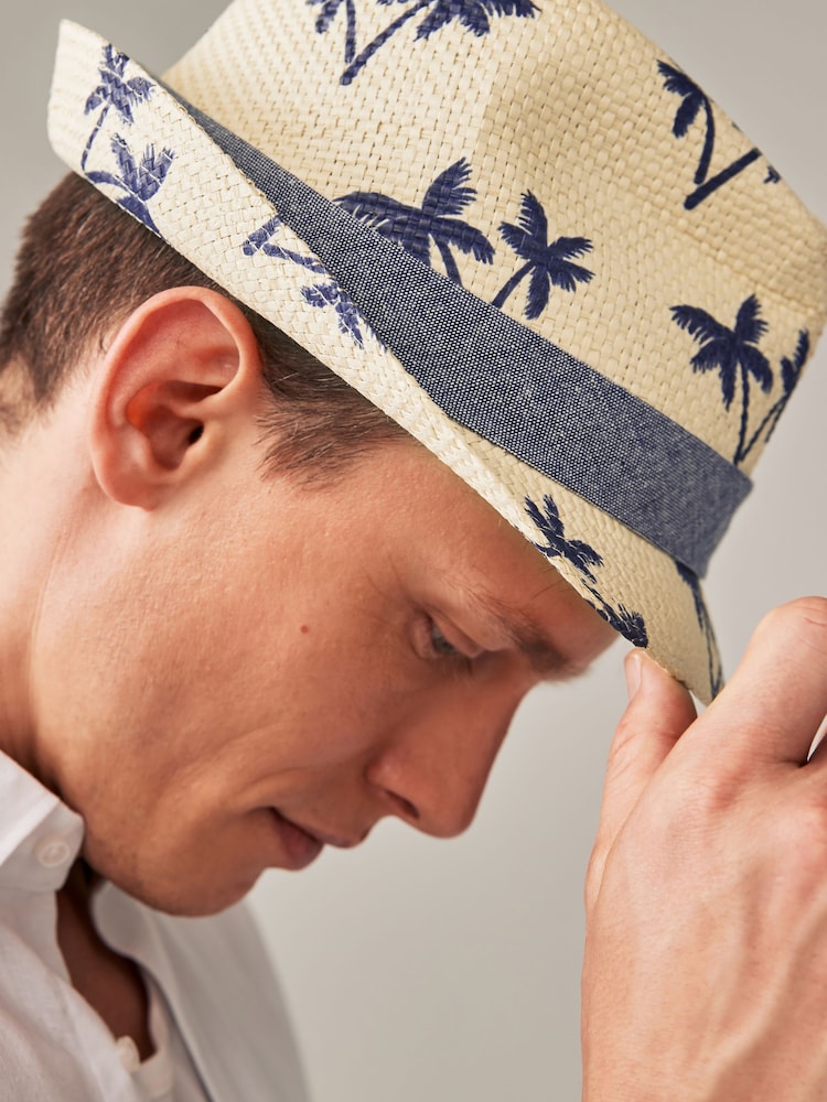 Navy Blue Palm Tree Trilby Hat - Image 1 of 4