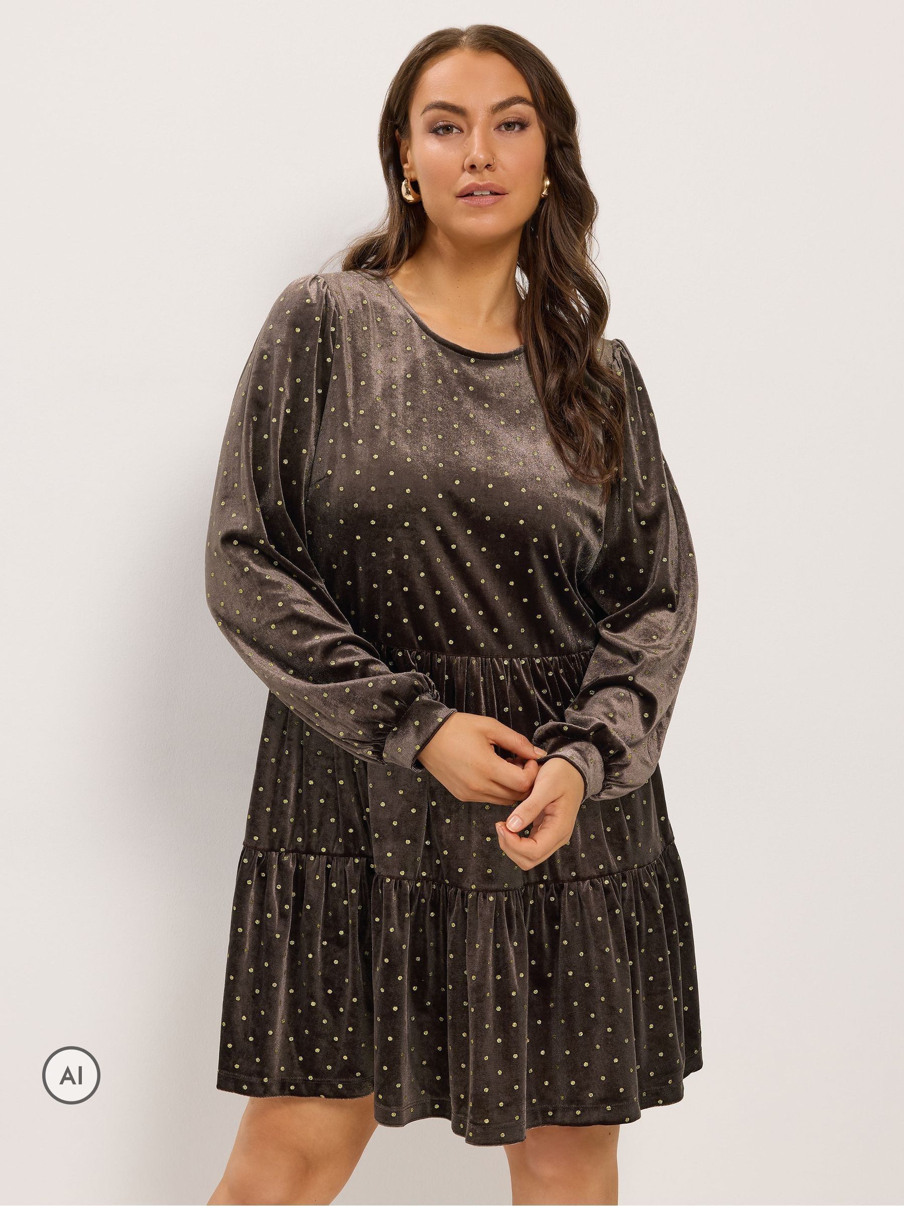 Yours Women's Polka Dot Balloon Sleeve Dress in Chocolate | Size: 34-36 - Image 2