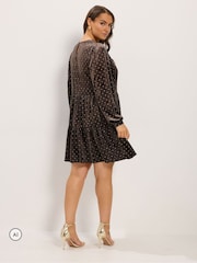 Yours Curve Brown Polka Dot Balloon Sleeve Dress - Image 3 of 6