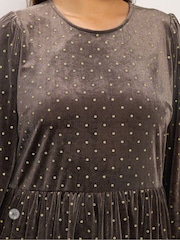 Yours Curve Brown Polka Dot Balloon Sleeve Dress - Image 4 of 6