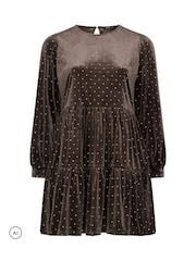 Yours Curve Brown Polka Dot Balloon Sleeve Dress - Image 5 of 6