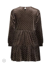 Yours Curve Brown Polka Dot Balloon Sleeve Dress - Image 6 of 6