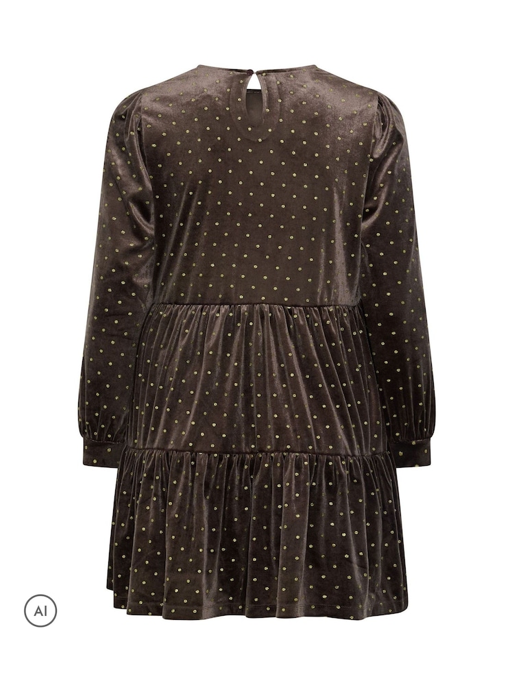 Yours Curve Brown Polka Dot Balloon Sleeve Dress - Image 6 of 6 Yours Curve Brown Polka Dot Balloon Sleeve Dress - Image 6 of 6