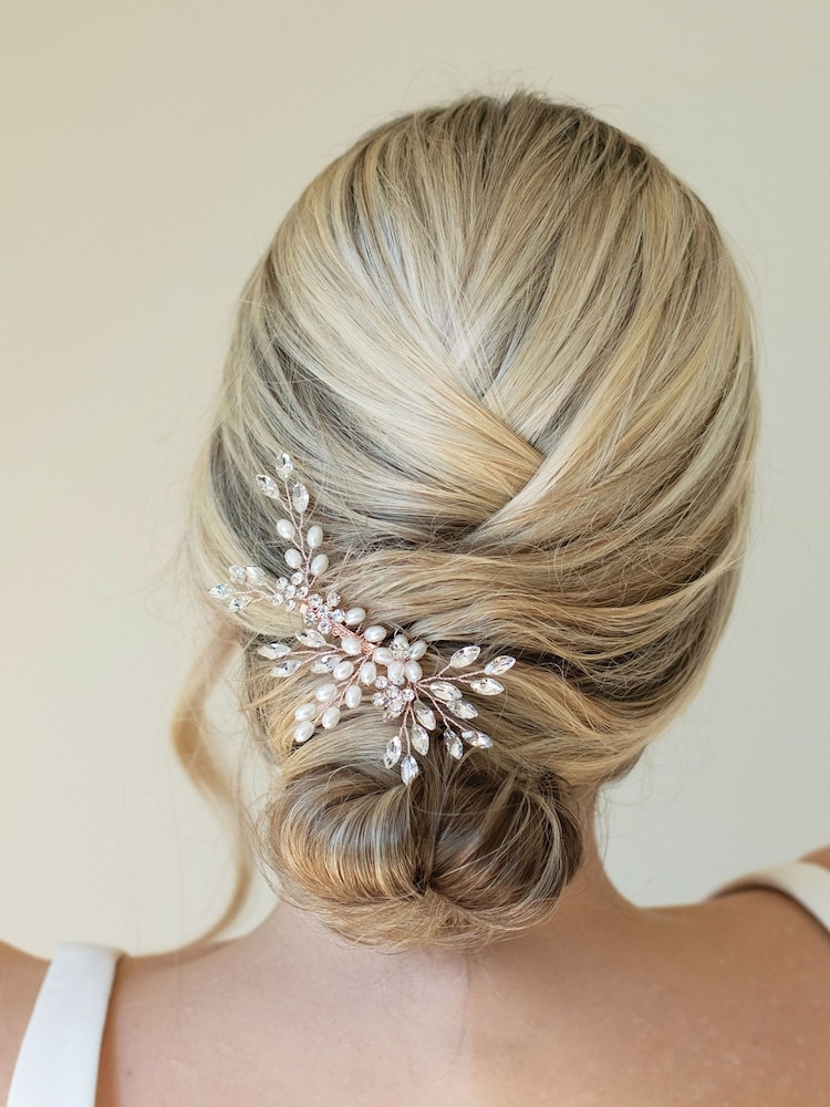 Ivory & Co Rose Gold Pearl Shimmer Crystal Comb - Image 2 of 5
