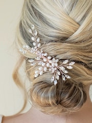 Ivory & Co Rose Gold Pearl Shimmer Crystal Comb - Image 3 of 5