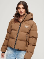 Superdry Brown Hooded Boxy Puffer Jacket - Image 1 of 3