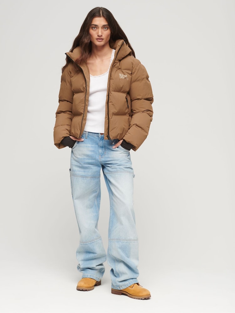 Superdry Brown Hooded Boxy Puffer Jacket - Image 2 of 3