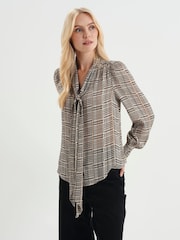 Finery Natural Mavis Satin Chiffon Pussybow Blouse - Image 2 of 5