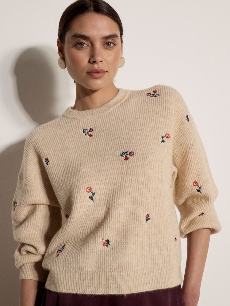 Apricot Natural Floral Embroidered Jumper - Image 1 of 4 Apricot Natural Floral Embroidered Jumper - Image 1 of 4