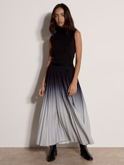 Apricot Black Ombre Pleated Midi Skirt - Image 1 of 4