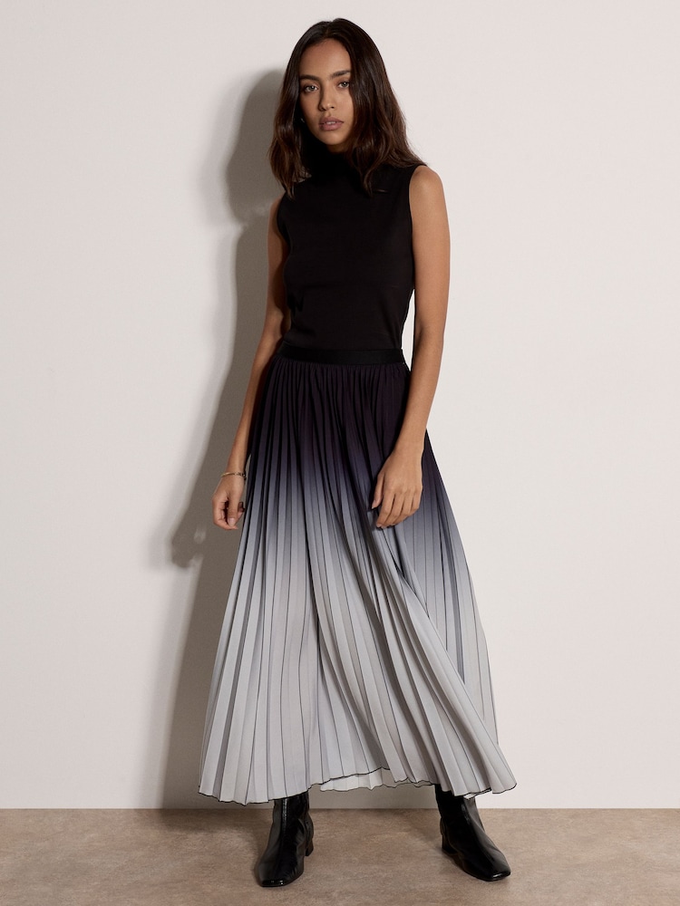 Apricot Black Ombre Pleated Midi Skirt - Image 1 of 4 Apricot Black Ombre Pleated Midi Skirt - Image 1 of 4