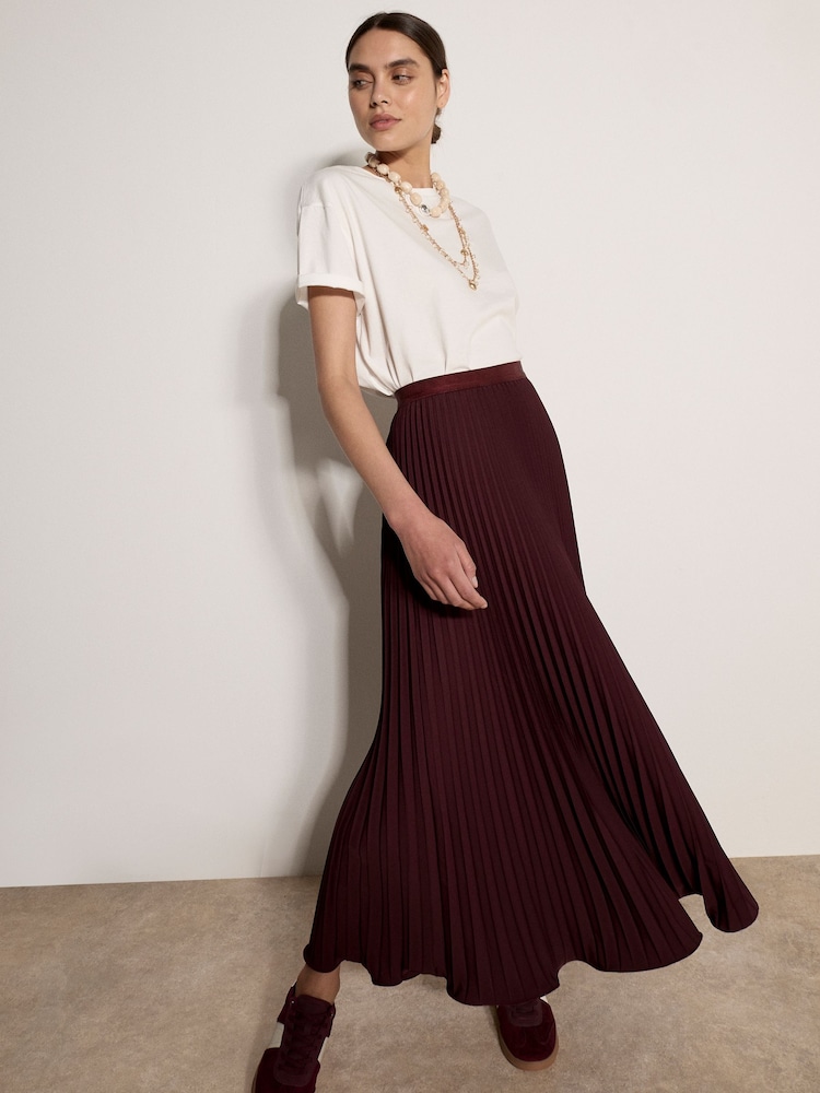 Apricot Purple Satin Pleated Maxi Skirt - Image 1 of 5 Apricot Purple Satin Pleated Maxi Skirt - Image 1 of 5