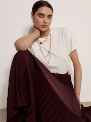 Apricot Purple Satin Pleated Maxi Skirt - Image 4 of 5